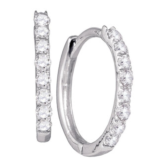 Earrings |  10kt White Gold Womens Round Diamond Hoop Earrings 1/3 Cttw |  Splendid Jewellery