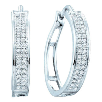 Earrings |  10kt White Gold Womens Round Diamond Hoop Earrings 1/5 Cttw |  Splendid Jewellery