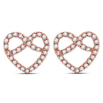 Earrings |  14kt Rose Gold Womens Round Diamond Pretzel Heart Earrings 1/6 Cttw |  Splendid Jewellery