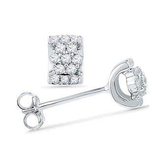 Earrings |  10kt White Gold Womens Round Diamond Flower Cluster Earrings 1/6 Cttw |  Splendid Jewellery