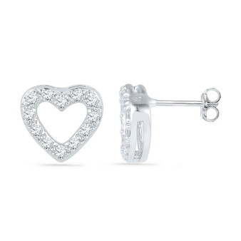 Earrings |  10kt White Gold Womens Round Diamond Heart Earrings 1/8 Cttw |  Splendid Jewellery