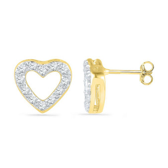 Earrings |  10kt Yellow Gold Womens Round Diamond Heart Earrings 1/8 Cttw |  Splendid Jewellery