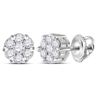 Earrings |  Sterling Silver Womens Round Diamond Flower Cluster Earrings 1/4 Cttw |  Splendid Jewellery