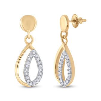 Earrings |  10kt Yellow Gold Womens Round Diamond Dangle Earrings 1/10 Cttw |  Splendid Jewellery