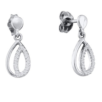 Earrings |  10kt White Gold Womens Round Diamond Dangle Earrings 1/10 Cttw |  Splendid Jewellery