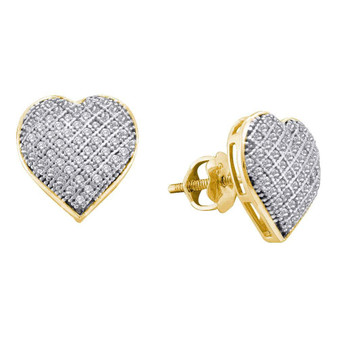 Earrings |  10kt Yellow Gold Womens Round Diamond Heart Earrings 1/3 Cttw |  Splendid Jewellery