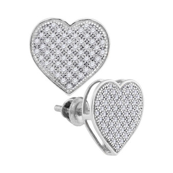 Earrings |  10kt White Gold Womens Round Diamond Heart Cluster Earrings 1/3 Cttw |  Splendid Jewellery
