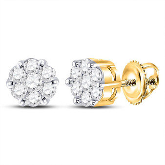 Earrings |  14kt Yellow Gold Womens Round Diamond Flower Cluster Earrings 1/4 Cttw |  Splendid Jewellery