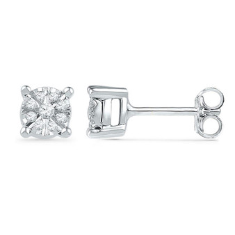 Earrings |  10kt White Gold Womens Round Diamond Cluster Earrings 1/5 Cttw |  Splendid Jewellery