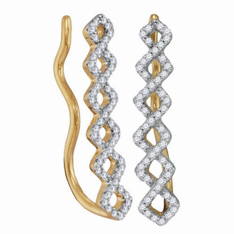 Earrings |  10kt Yellow Gold Womens Round Diamond Symmetrical Climber Earrings 1/4 Cttw |  Splendid Jewellery