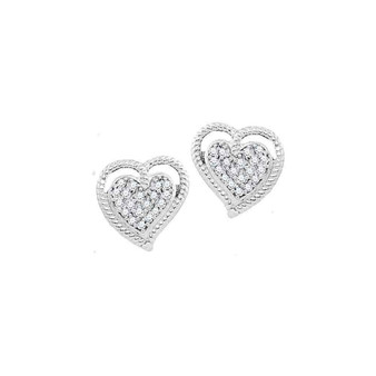 Earrings |  10kt White Gold Womens Round Diamond Rope Heart Cluster Earrings 1/10 Cttw |  Splendid Jewellery