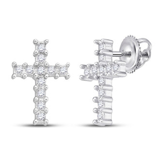 Earrings |  10kt White Gold Womens Round Diamond Cross Earrings 1/10 Cttw |  Splendid Jewellery
