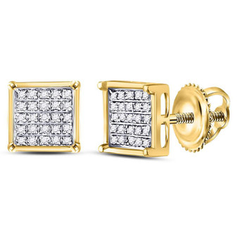 Earrings |  14kt Yellow Gold Womens Round Diamond Square Cluster Earrings 1/6 Cttw |  Splendid Jewellery