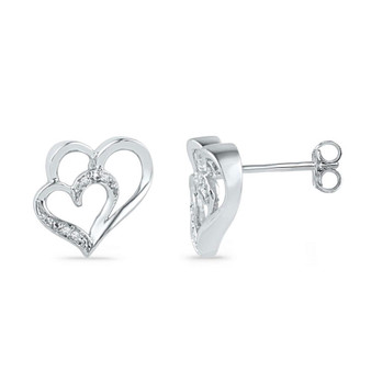 Earrings |  10kt White Gold Womens Round Diamond Heart Earrings .03 Cttw |  Splendid Jewellery