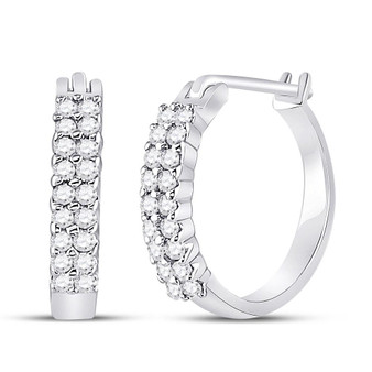 Earrings |  10kt White Gold Womens Round Pave-set Diamond Huggie Hoop Earrings 1/4 Cttw |  Splendid Jewellery