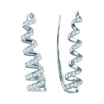 Earrings |  10kt White Gold Womens Round Diamond Coil Climber Earrings 1/4 Cttw |  Splendid Jewellery