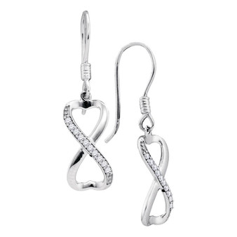 Earrings |  10kt White Gold Womens Round Diamond Infinity Dangle Earrings 1/5 Cttw |  Splendid Jewellery