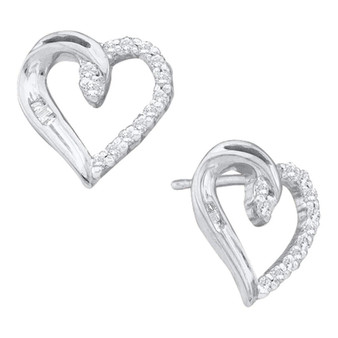 Earrings |  14kt White Gold Womens Round Diamond Heart Earrings 1/6 Cttw |  Splendid Jewellery