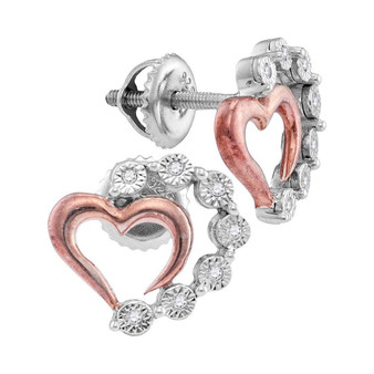 Earrings |  Sterling Silver Womens Round Diamond Heart Earrings 1/20 Cttw |  Splendid Jewellery