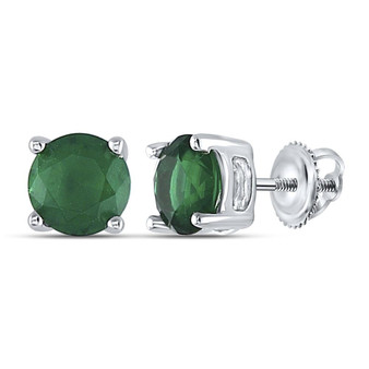 Earrings |  Sterling Silver Womens Round Lab-Created Emerald Solitaire Stud Earrings 2 Cttw |  Splendid Jewellery