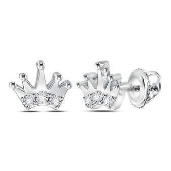 Earrings |  Sterling Silver Womens Round Diamond Crown Fashion Earrings 1/20 Cttw |  Splendid Jewellery