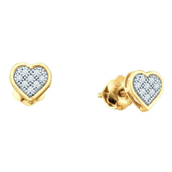 Earrings |  Yellow-tone Sterling Silver Womens Round Diamond Heart Earrings 1/20 Cttw |  Splendid Jewellery