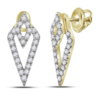 Earrings |  14kt Yellow Gold Womens Round Diamond Triangle Fashion Earrings 1/3 Cttw |  Splendid Jewellery