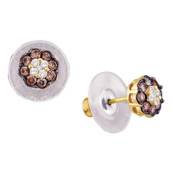 Earrings |  14kt Yellow Gold Womens Round Brown Diamond Cluster Earrings 1/2 Cttw |  Splendid Jewellery
