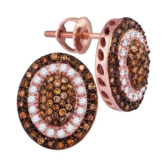 Earrings |  10kt Rose Gold Womens Round Brown Diamond Oval Cluster Earrings 1/2 Cttw |  Splendid Jewellery