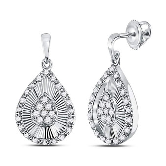 Earrings |  10kt White Gold Womens Round Diamond Teardrop Dangle Earrings 1/3 Cttw |  Splendid Jewellery