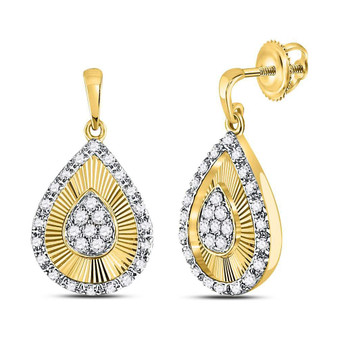 Earrings |  10kt Yellow Gold Womens Round Diamond Teardrop Dangle Earrings 1/3 Cttw |  Splendid Jewellery