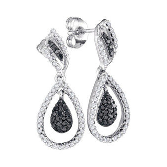Earrings |  10kt White Gold Womens Round Black Color Enhanced Diamond Dangle Earrings 1/2 Cttw |  Splendid Jewellery
