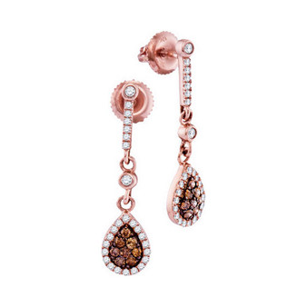 Earrings |  10kt Rose Gold Womens Round Brown Diamond Dangle Earrings 1/2 Cttw |  Splendid Jewellery
