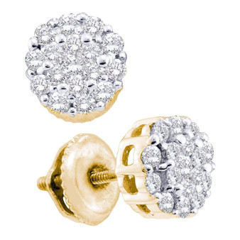 Earrings |  14kt Yellow Gold Womens Round Diamond Flower Cluster Earrings 1/2 Cttw |  Splendid Jewellery