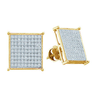 Earrings |  10kt Yellow Gold Womens Round Diamond Square Cluster Stud Earrings 3/8 Cttw |  Splendid Jewellery