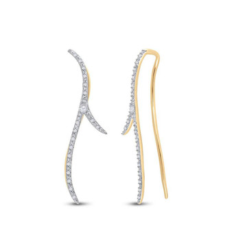 Earrings |  10kt Yellow Gold Womens Round Diamond Slender Climber Earrings 1/5 Cttw |  Splendid Jewellery