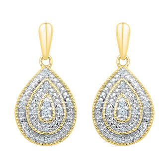 Earrings |  10kt Yellow Gold Womens Round Diamond Milgrain Teardrop Dangle Earrings 1/10 Cttw |  Splendid Jewellery