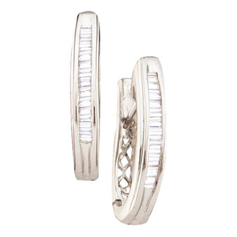 Earrings |  14kt White Gold Womens Baguette Diamond Hoop Earrings 1/4 Cttw |  Splendid Jewellery