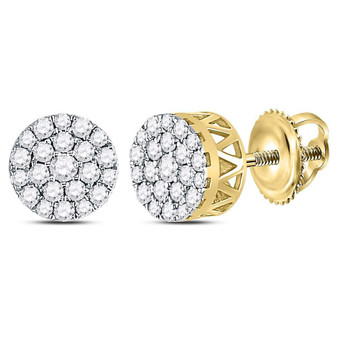 Earrings |  14kt Yellow Gold Womens Round Diamond Concentric Circle Cluster Earrings 1/2 Cttw |  Splendid Jewellery