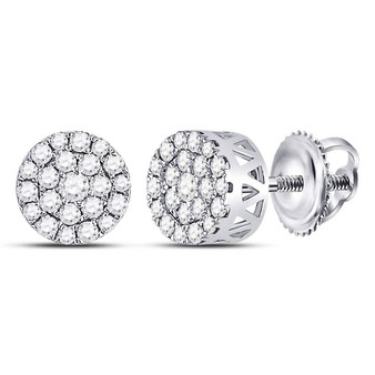 Earrings |  14kt White Gold Womens Round Diamond Flower Halo Cluster Earrings 1/2 Cttw |  Splendid Jewellery