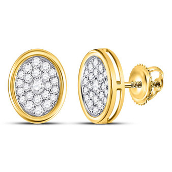 Earrings |  14kt Yellow Gold Womens Round Diamond Oval Cluster Earrings 1/2 Cttw |  Splendid Jewellery