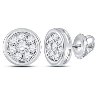 Earrings |  14kt White Gold Womens Round Diamond Circle Cluster Stud Earrings 1/2 Cttw |  Splendid Jewellery
