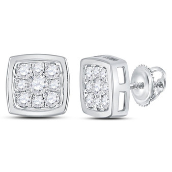 Earrings |  14kt White Gold Womens Round Diamond Square Cluster Stud Earrings 1/2 Cttw |  Splendid Jewellery
