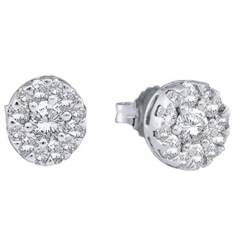Earrings |  14kt White Gold Womens Round Diamond Flower Cluster Earrings 1/2 Cttw |  Splendid Jewellery