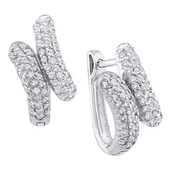 Earrings |  14kt White Gold Womens Round Diamond Bypass Huggie Hoop Earrings 1/2 Cttw |  Splendid Jewellery