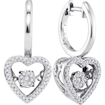 Earrings |  10kt White Gold Womens Round Diamond Heart Moving Twinkle Dangle Earrings 1/4 Cttw |  Splendid Jewellery