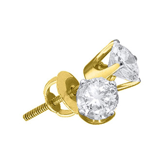 Earrings |  14kt Yellow Gold Unisex Round Diamond Solitaire Stud Earrings 3/8 Cttw |  Splendid Jewellery