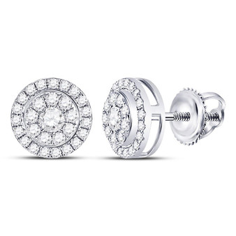 Earrings |  14kt White Gold Womens Round Diamond Solitaire Cluster Stud Earrings 1/4 Cttw |  Splendid Jewellery