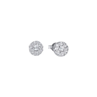 Earrings |  14kt White Gold Womens Round Diamond Flower Cluster Stud Earrings 1/4 Cttw |  Splendid Jewellery