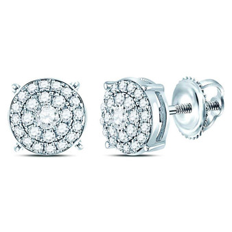 Earrings |  14kt White Gold Womens Round Diamond Concentric Circle Cluster Earrings 1/4 Cttw |  Splendid Jewellery